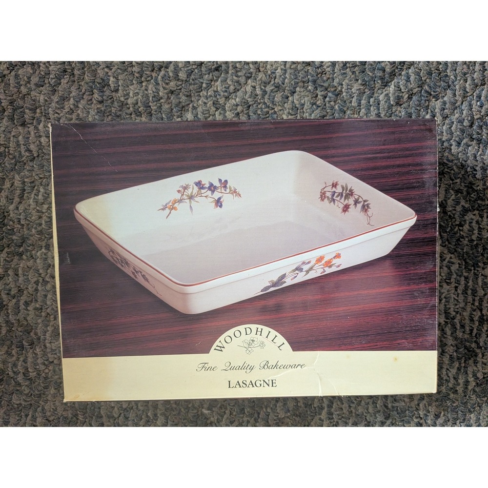 Woodhill Fine Quality Bakeware Ceramic Lasagna Dish Floral White Rectangular